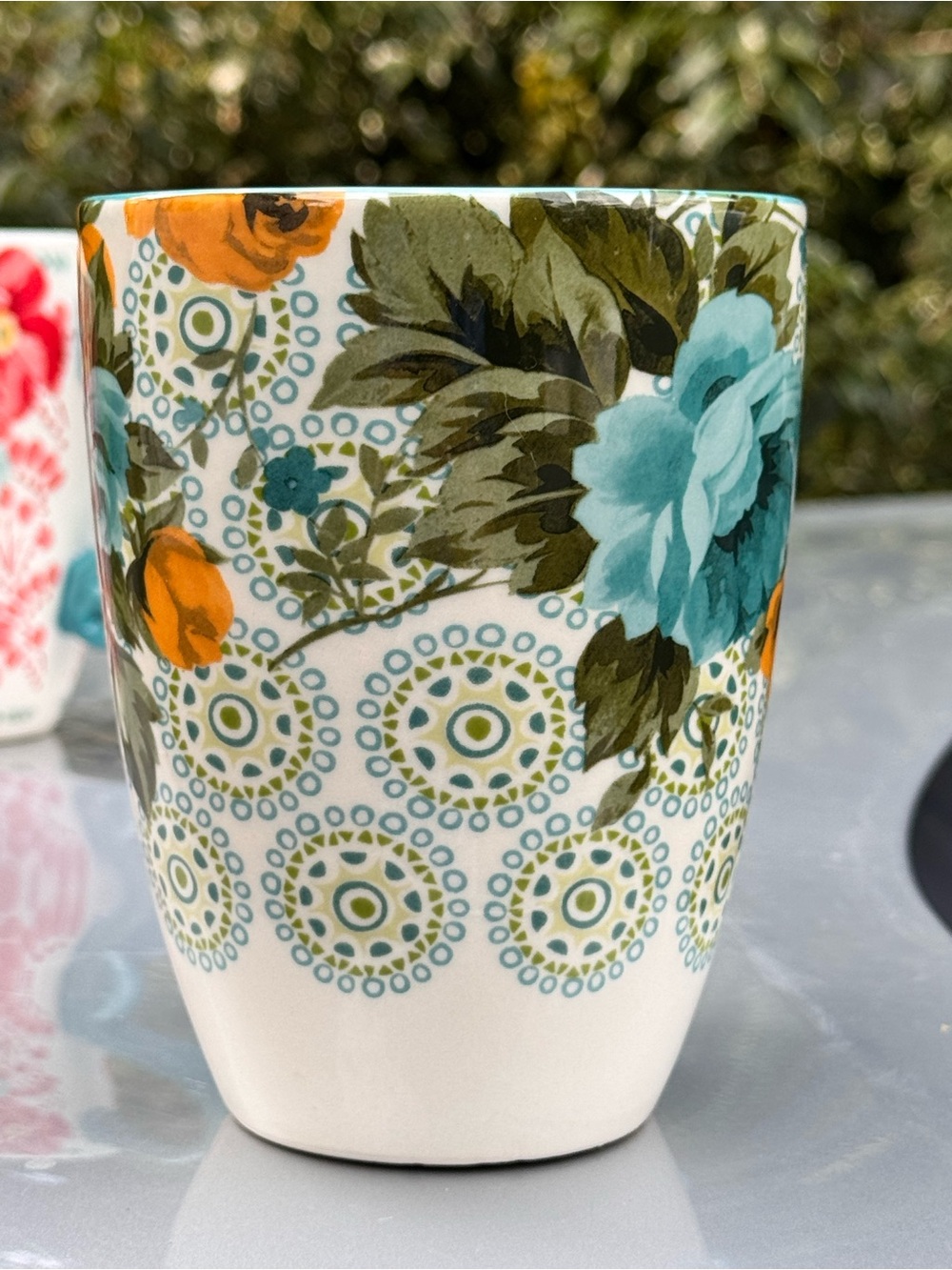 Pioneer Woman Jumbo Rose Shadow Floral Blue Stoneware Mug 24oz